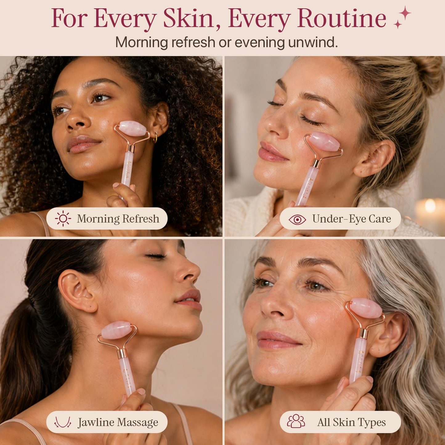 Rose Quartz Face Roller — De-Puff and Glow