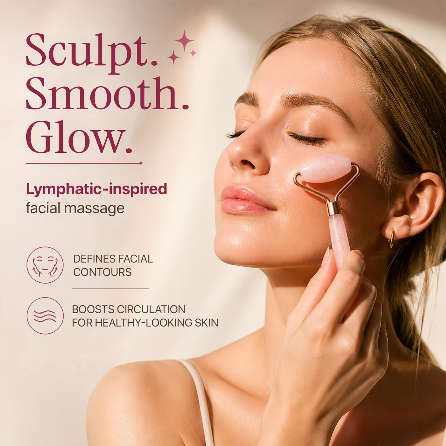 Rose Quartz Face Roller — De-Puff and Glow